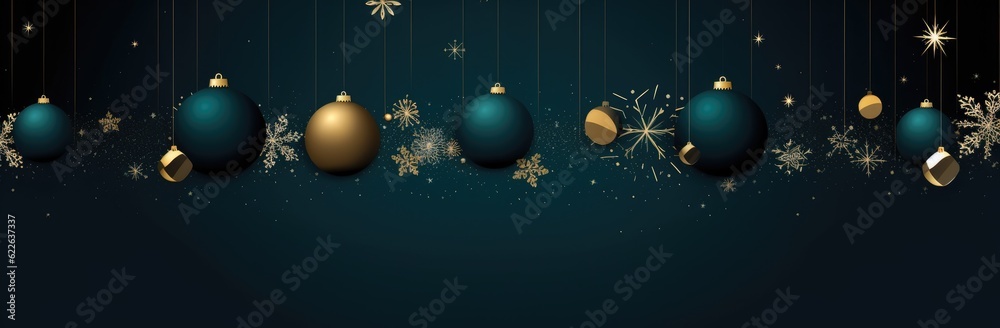 Horizontal chirstmas green background with decorative elements. Generative AI