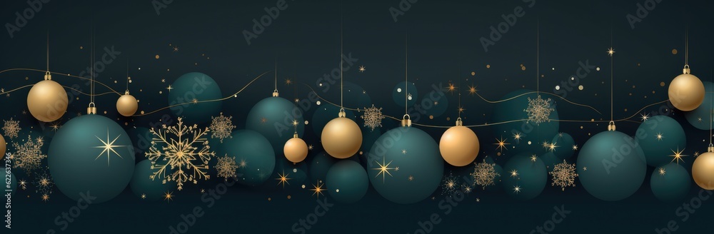 Horizontal chirstmas green background with decorative elements. Generative AI