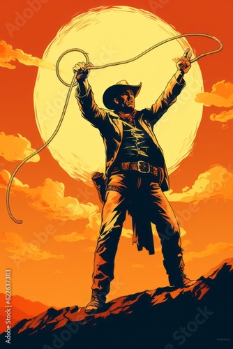 Cowboy lasso colorful vintage illustration. © Denis