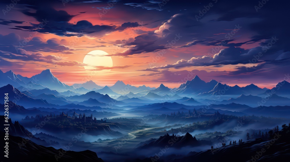 Moonlit Majesty Mountains Bathed in Soft Glow under a Clear Night Sky