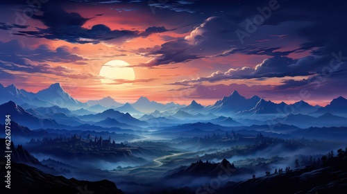 Moonlit Majesty Mountains Bathed in Soft Glow under a Clear Night Sky