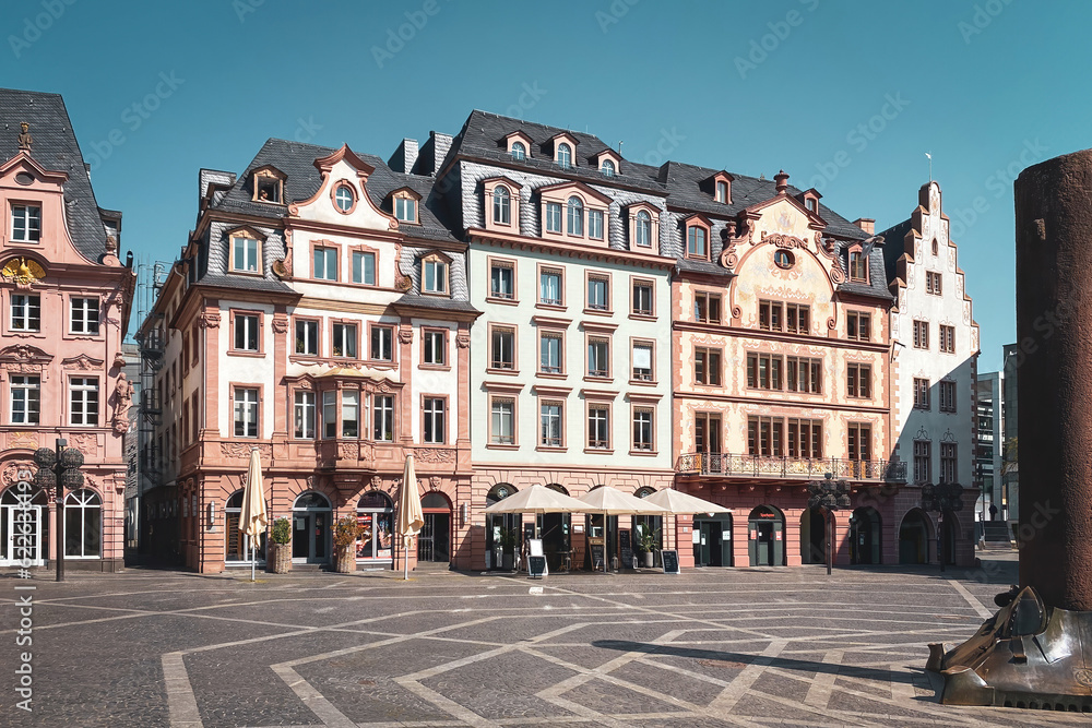 Market square with market houses in Mainz, Germany
