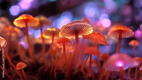 Bright light glowing mushrooms. Generative AI 3 © MaVeRa