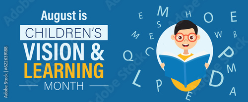 August is National Children's Vision & Vision Month vector banner.