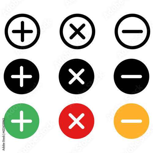 Icon Illustration Of Plus, Delete, Minus Vector Symbol Collection.