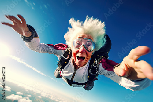 Fotótapéta senior woman skydiving created with generative AI