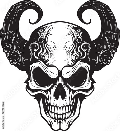 Evil skull with horn vector illustration, SVG