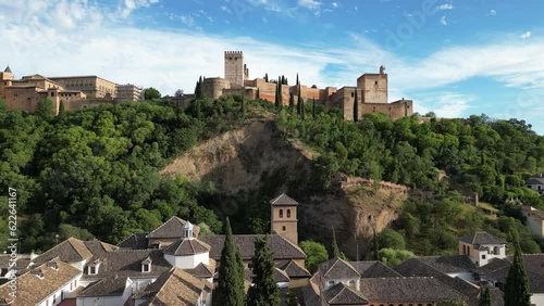Flight towards The Alhambra, a palace and fortress complex in Granada, Spain photo