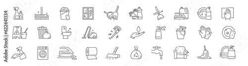 Cleaning icon set. Housekeeping icon set. Linear icon.