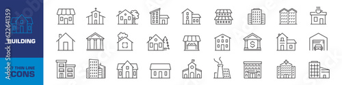 Building line icon set. Building symbol set.
