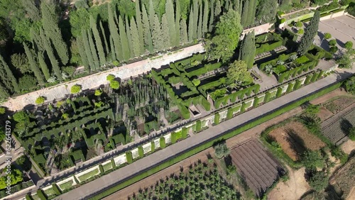 Aerial shot of Jardines del Generalife (Generalife gardens), Granada, Spain