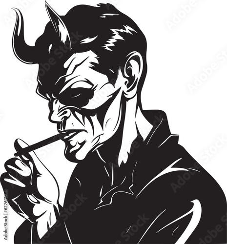 Devil man smoking a cigarette, Man with horns smoking, smoking is evil, Vector illustration, SVG