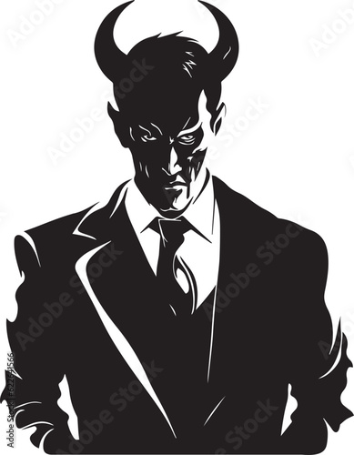 Devil man in a business suit , Evil Man with horns, Vector illustration, SVG