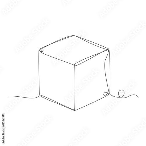 Continuous one line art square box isolated vector illustration.