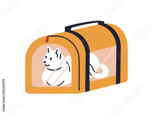 Cute cat inside bag, travel case. Feline animal lying in closed luggage. Bagg...