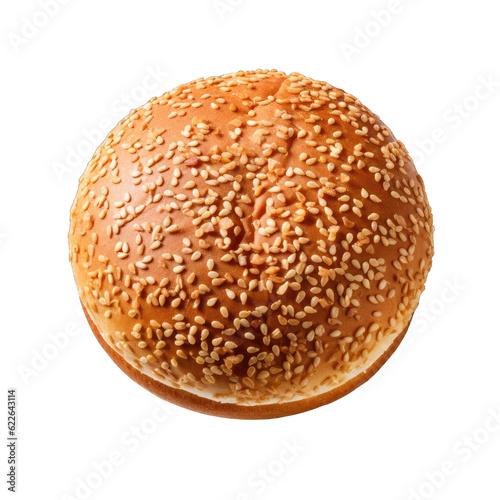 Burger bread isolated on transparent background. Bun with sesame seeds