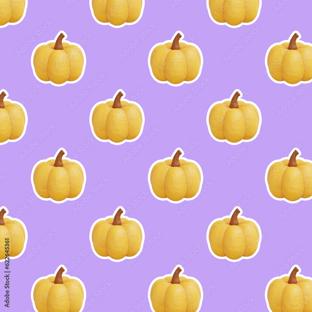 pattern pumpkin seamless on a bold background,3D Render. pattern pumpkin seamless on a bold background,3D Render.