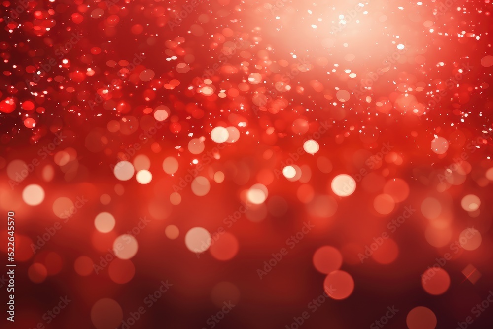 Red Christmas background with a beautiful glitter bokeh. Generative AI