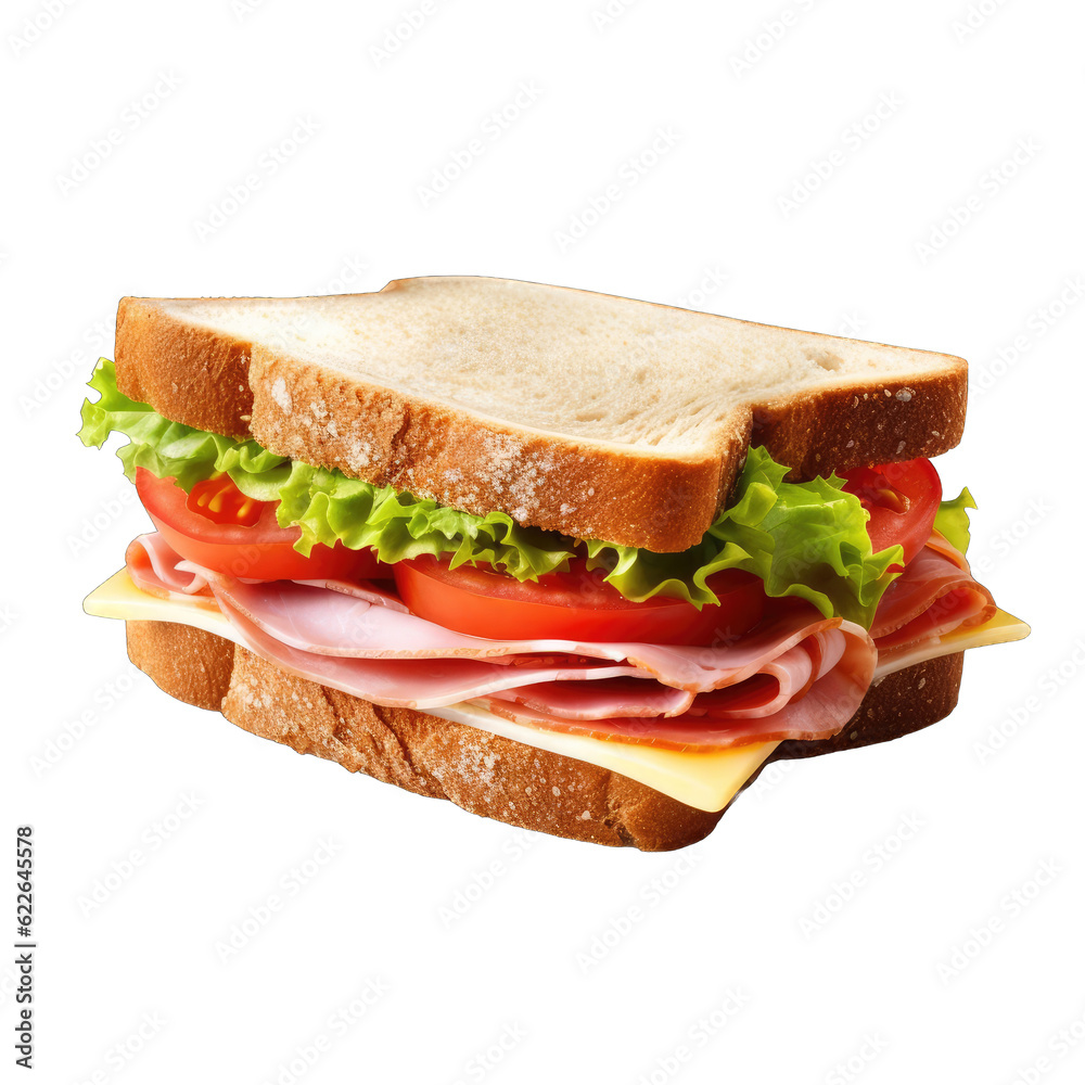 Sandwich with ham and vegetables. Sandwich isolated on transparent background Sandwich with ham and vegetables. Sandwich isolated on transparent background