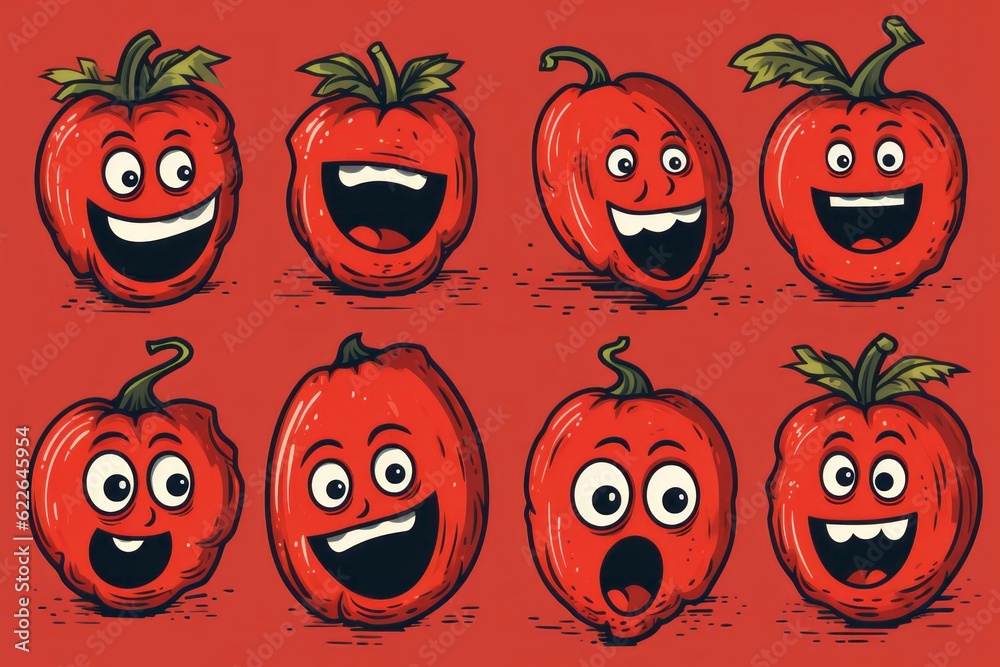 Tomato Doodles Evolve into a Fun Set of Rounded Emoticons, Generative AI Tomato Doodles Evolve into a Fun Set of Rounded Emoticons, Generative AI