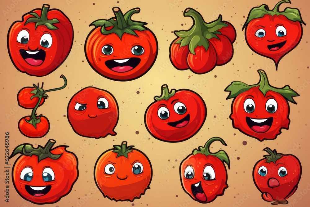Tomato Doodles Evolve into a Fun Set of Rounded Emoticons, Generative AI Tomato Doodles Evolve into a Fun Set of Rounded Emoticons, Generative AI