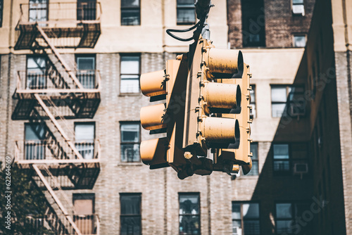 Hanging traffic lights in New York