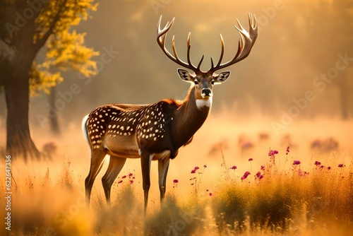 "Capture the tranquil moment of a grazing deer beneath the moonlit sky."