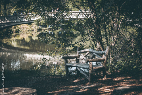 Old wooden bench in Central Park, NYC