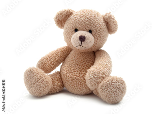 Cute teddy bear stuffed toy isolated on white, illustration generative AI