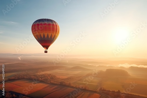 Colorful Hot Air Balloons in Blue Sky Horizon. Copy Space Background © Thares2020