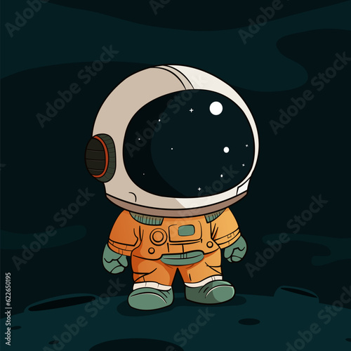 cute astronaut is standing on the moon or alien planet