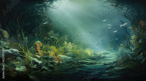 Colorful Underwater Reef, Abstract Art, Digital Illustration