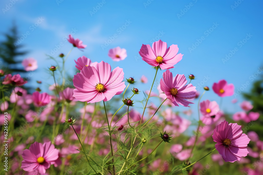 Generative AI : Sweet Pink Cosmos: A Delicate Field of Blooming Beauty Generative AI : Sweet Pink Cosmos: A Delicate Field of Blooming Beauty