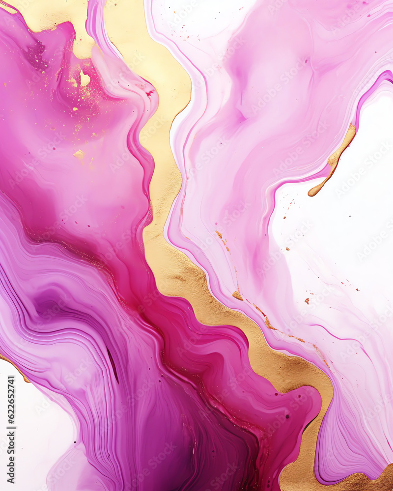 Generative AI : Fluid Harmony: Abstract Watercolor Delight with Glittering Golden Accents