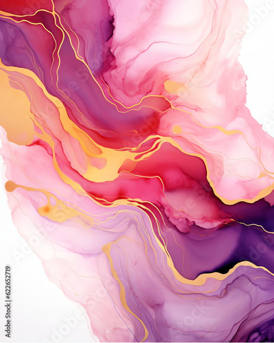 Generative AI : Fluid Harmony: Abstract Watercolor Delight with Glittering Golden Accents