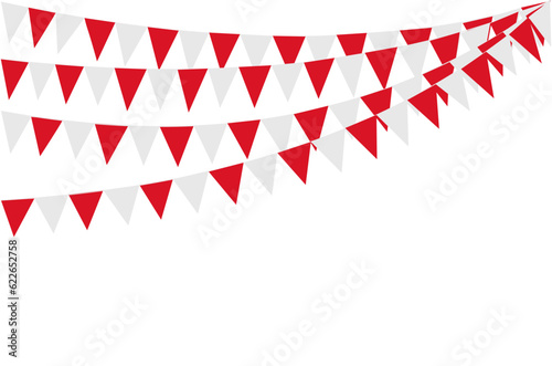 Fotografiet Bunting Hanging Red and White Flag Triangles Banner Background