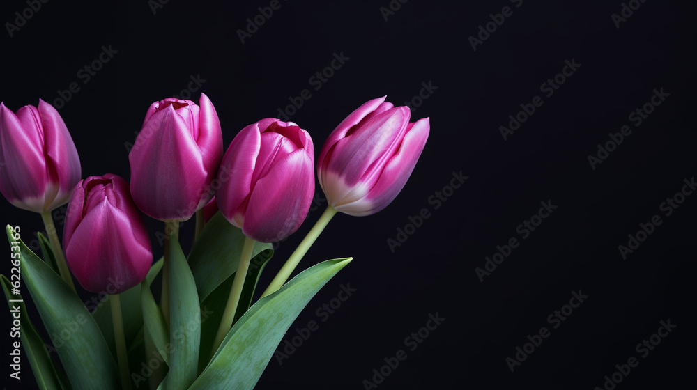 pink tulips on black background HD 8K wallpaper Stock Photographic ...