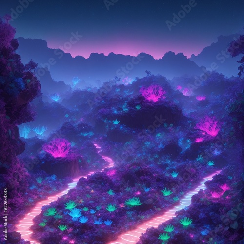 Dreamlike jungle with glowing plants (AI Generated) © atdigit