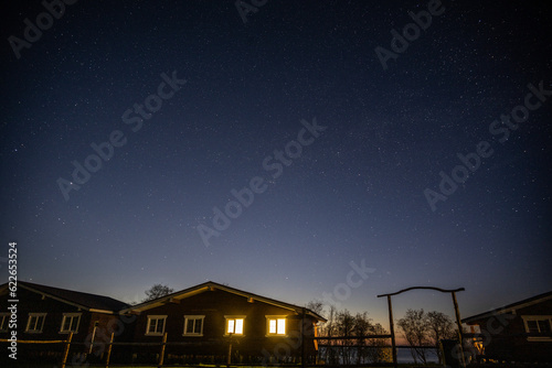 rural night landscape in summer with stars