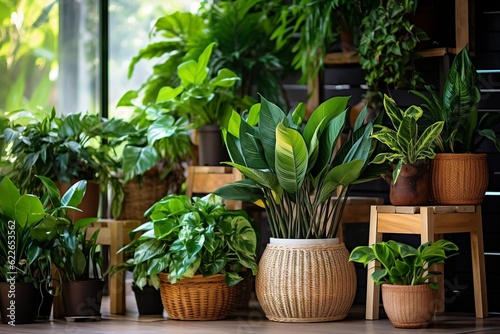 Lively Urban Oasis Assorted Tropical Houseplants, Including Philodendron. Generative AI