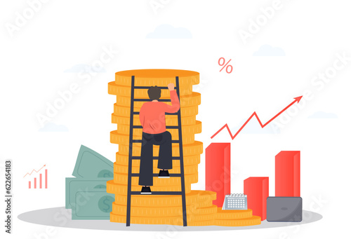 Person earning money in internet, online money transfer, payments, money savings, freelance work concept, flat vector illustration