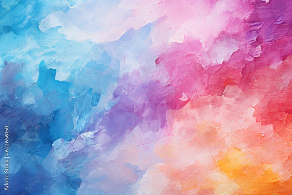 Delicate watercolor painted background in multi-colors, rainbow smoke-like design