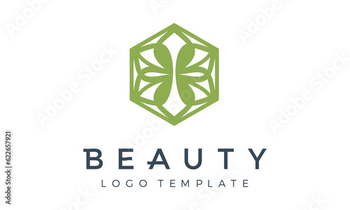 Simple beauty leaf flower cosmetic nutrition logo luxury natural floral pattern