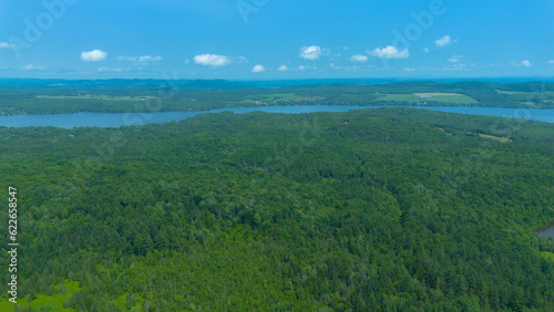 Aerial view of the Canadian countryside in Quebec in the Estrie region