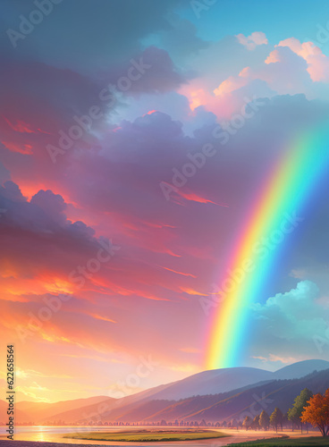 Vibrant rainbow after the rain. Ai generated technology
