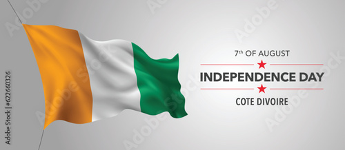 Cote Divoire happy independence day greeting card, banner with template text vector illustration
