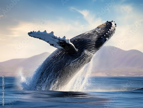 majestic humpback whale in the sea - generative ai