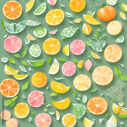 Watercolor citrus cartoon. AI generated illustration