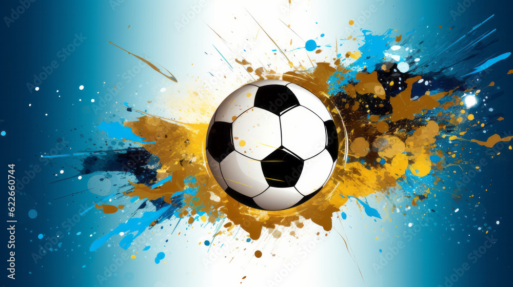 Fototapeta premium Design of a football sport ball in splash of colors art background
