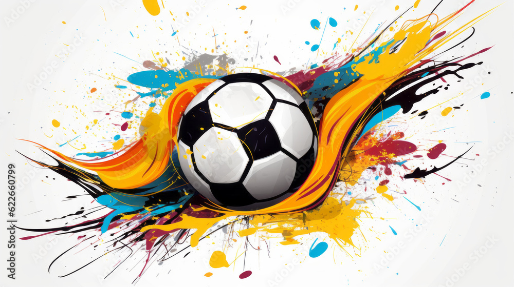 Design of a football sport ball in splash of colors art background
